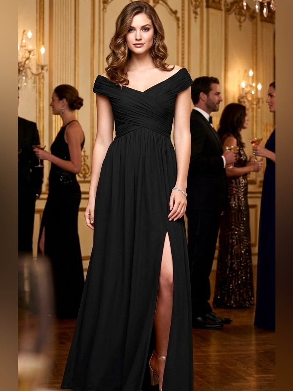 🤩 Exquisite crisscross off-the-shoulder Mesh Formal Dress
